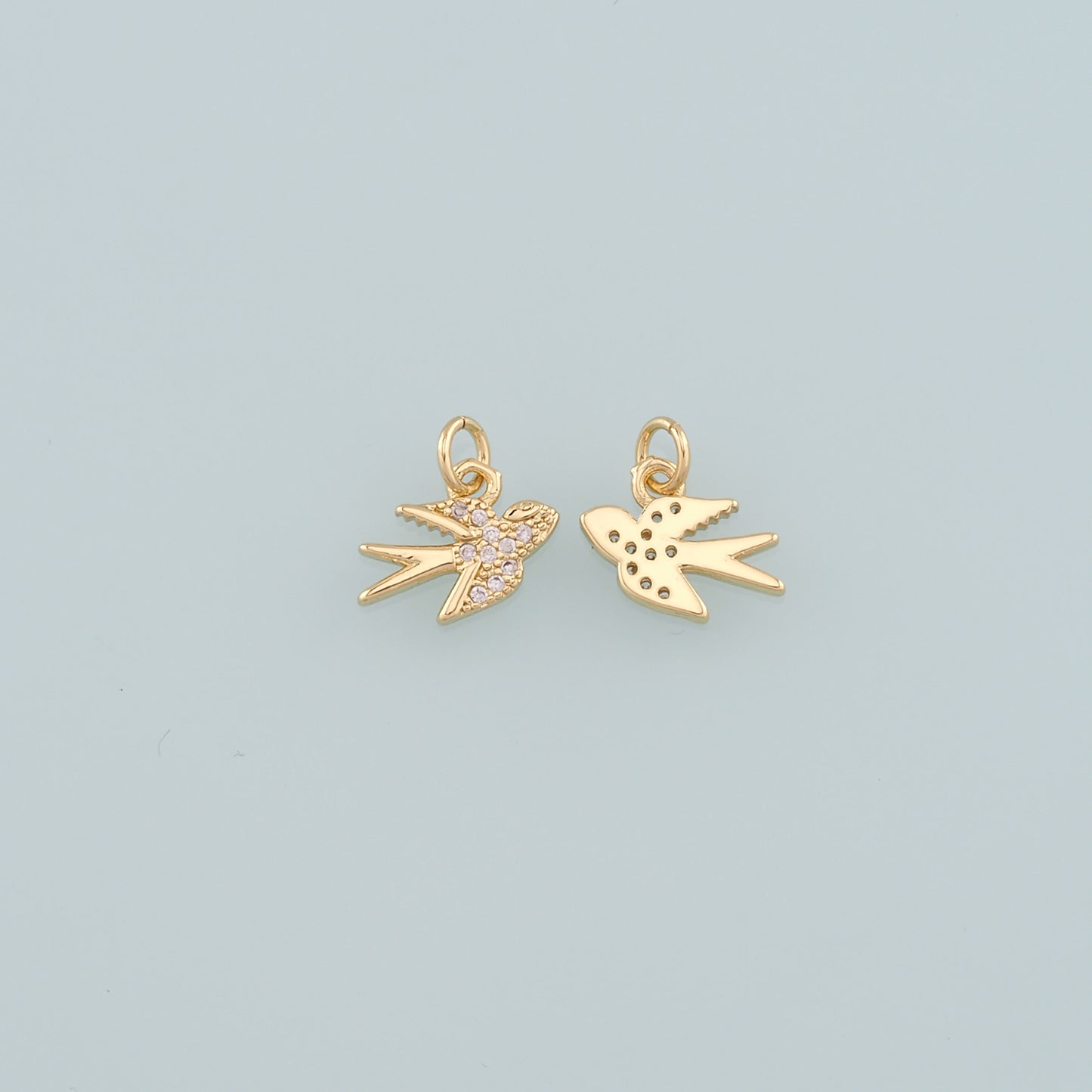 Gold Bird Charms,18K Gold Filled Swallow Pendant,CZ Micro Pave Bird Charm Bracelet Necklace for DIY Jewelry Making Supply