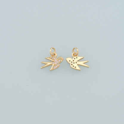 Gold Bird Charms,18K Gold Filled Swallow Pendant,CZ Micro Pave Bird Charm Bracelet Necklace for DIY Jewelry Making Supply