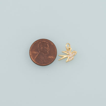 Gold Bird Charms,18K Gold Filled Swallow Pendant,CZ Micro Pave Bird Charm Bracelet Necklace for DIY Jewelry Making Supply