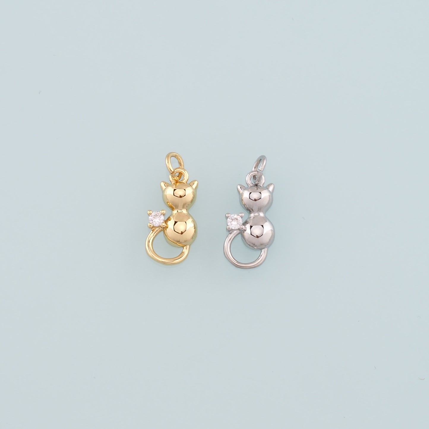 Gold Cat Charms,18K Gold Filled Cat Pendant,Cute Cat Charm Bracelet Necklace for DIY Jewelry Making Supply
