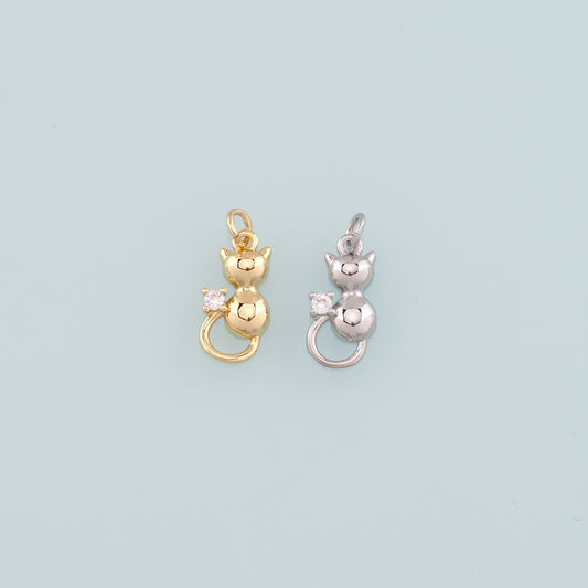 Gold Cat Charms,18K Gold Filled Cat Pendant,Cute Cat Charm Bracelet Necklace for DIY Jewelry Making Supply