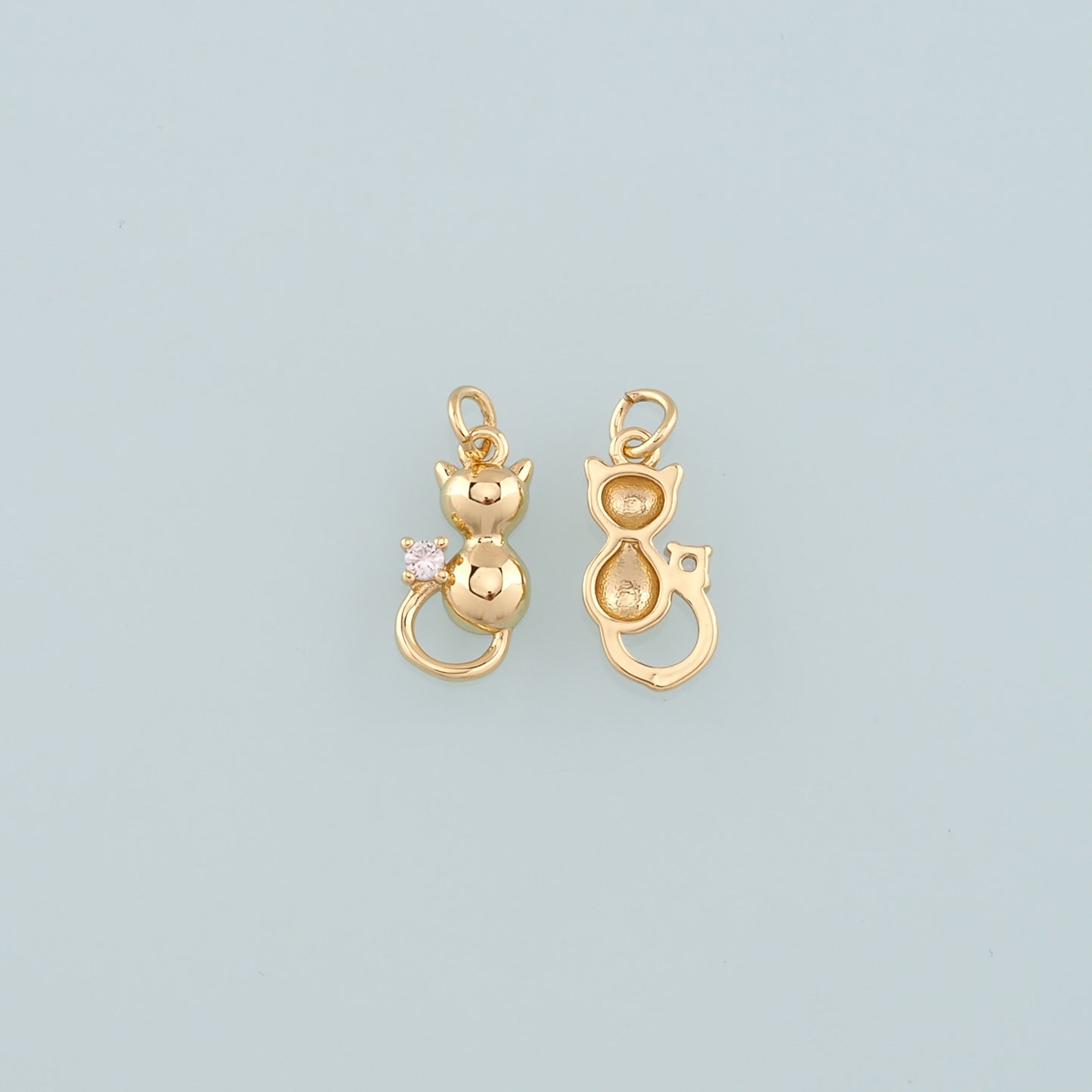 Gold Cat Charms,18K Gold Filled Cat Pendant,Cute Cat Charm Bracelet Necklace for DIY Jewelry Making Supply