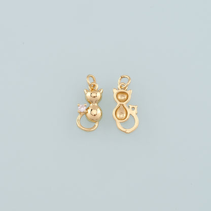 Gold Cat Charms,18K Gold Filled Cat Pendant,Cute Cat Charm Bracelet Necklace for DIY Jewelry Making Supply
