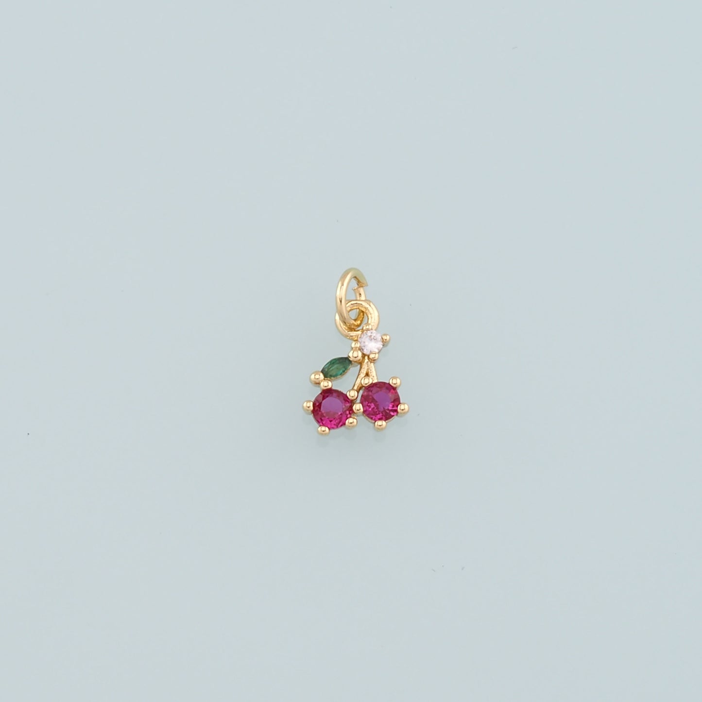 Gold Cherry Charms,18K Gold Filled Cherry Pendant,CZ Micro Pave Fruit Charm Bracelet Necklace for DIY Jewelry Making Supply