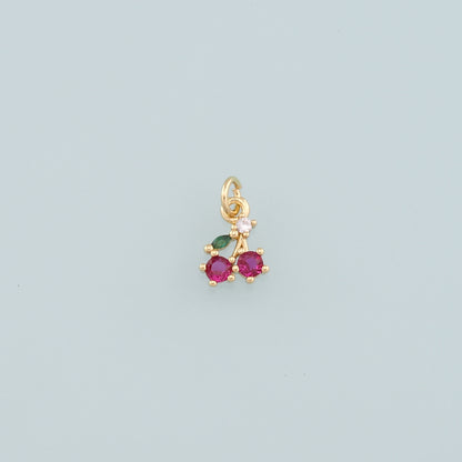 Gold Cherry Charms,18K Gold Filled Cherry Pendant,CZ Micro Pave Fruit Charm Bracelet Necklace for DIY Jewelry Making Supply