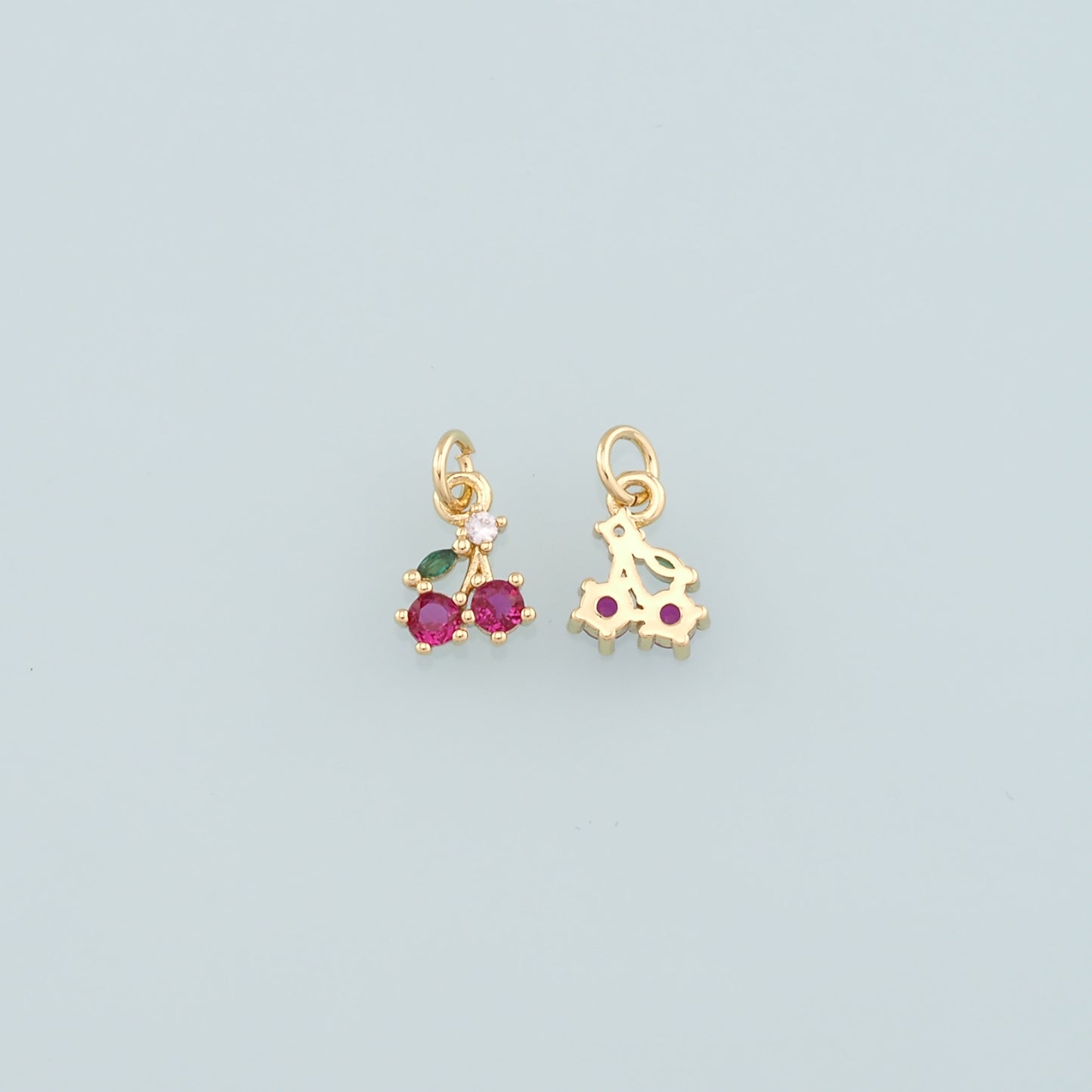 Gold Cherry Charms,18K Gold Filled Cherry Pendant,CZ Micro Pave Fruit Charm Bracelet Necklace for DIY Jewelry Making Supply