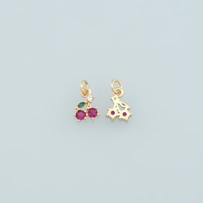 Gold Cherry Charms,18K Gold Filled Cherry Pendant,CZ Micro Pave Fruit Charm Bracelet Necklace for DIY Jewelry Making Supply