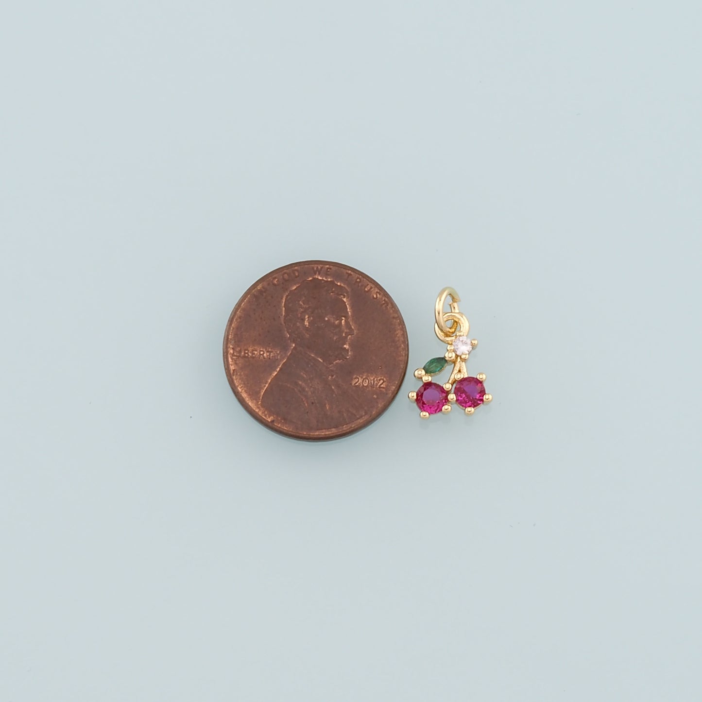 Gold Cherry Charms,18K Gold Filled Cherry Pendant,CZ Micro Pave Fruit Charm Bracelet Necklace for DIY Jewelry Making Supply