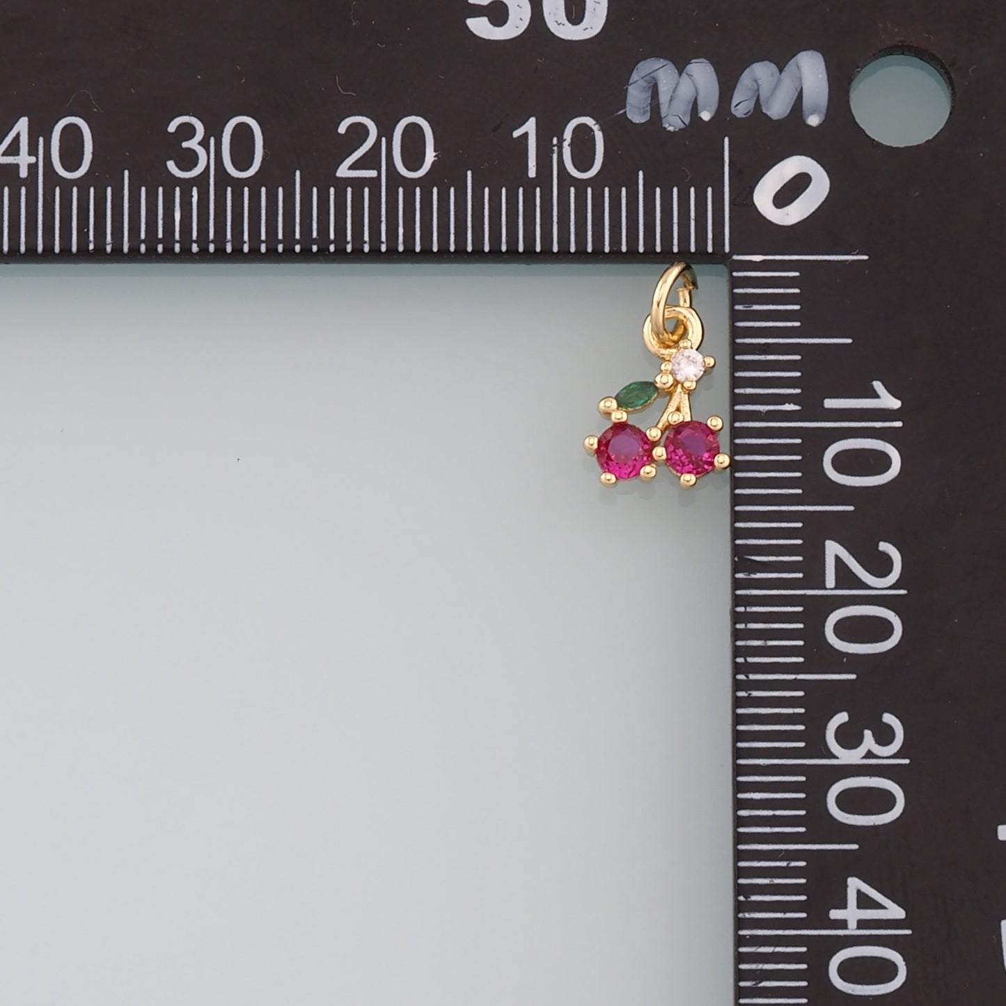 Gold Cherry Charms,18K Gold Filled Cherry Pendant,CZ Micro Pave Fruit Charm Bracelet Necklace for DIY Jewelry Making Supply