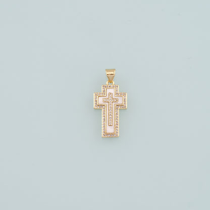 Gold Cross Charms,18K Gold Filled Shell Cross Pendant,CZ Micro Pave Religion Charm Bracelet Necklace for DIY Jewelry Making Supply