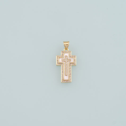 Gold Cross Charms,18K Gold Filled Shell Cross Pendant,CZ Micro Pave Religion Charm Bracelet Necklace for DIY Jewelry Making Supply