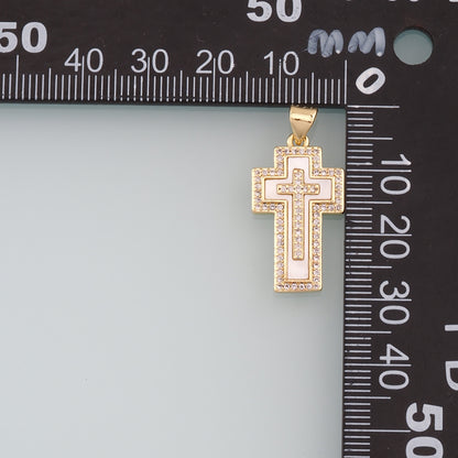 Gold Cross Charms,18K Gold Filled Shell Cross Pendant,CZ Micro Pave Religion Charm Bracelet Necklace for DIY Jewelry Making Supply