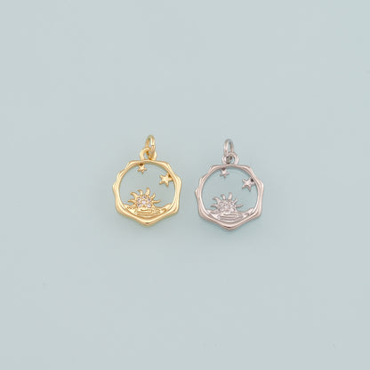 Gold Sun Charms,18K Gold Filled Sun Pendant,CZ Micro Pave Celestial Charm Bracelet Necklace for DIY Jewelry Making Supply