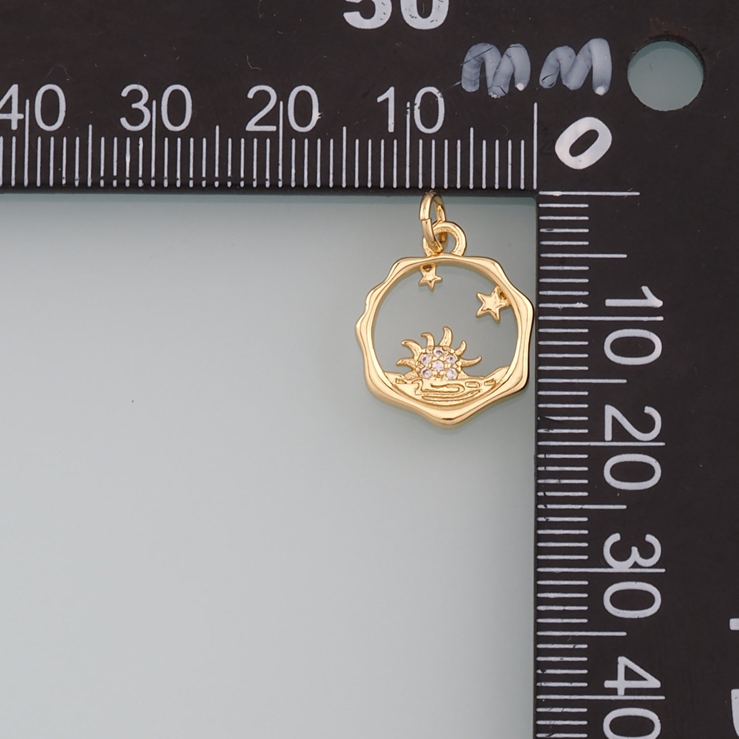 Gold Sun Charms,18K Gold Filled Sun Pendant,CZ Micro Pave Celestial Charm Bracelet Necklace for DIY Jewelry Making Supply