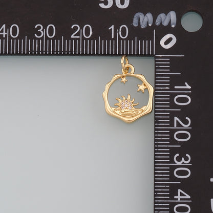 Gold Sun Charms,18K Gold Filled Sun Pendant,CZ Micro Pave Celestial Charm Bracelet Necklace for DIY Jewelry Making Supply