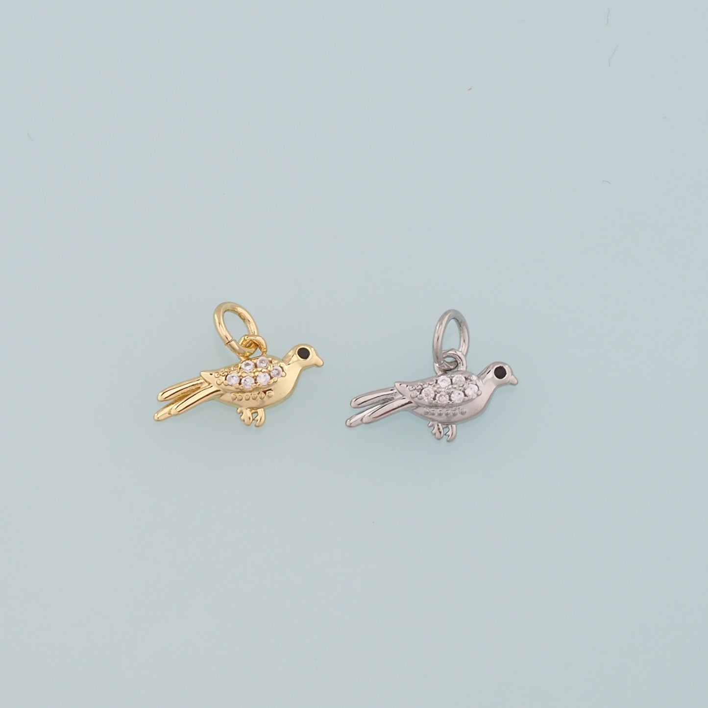 Gold Animal Charms,18K Gold Filled Bird Pendant,CZ Micro Pave Bird Charm Bracelet Necklace for DIY Jewelry Making Supply
