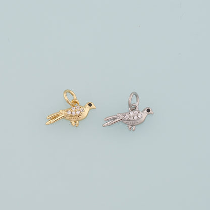 Gold Animal Charms,18K Gold Filled Bird Pendant,CZ Micro Pave Bird Charm Bracelet Necklace for DIY Jewelry Making Supply