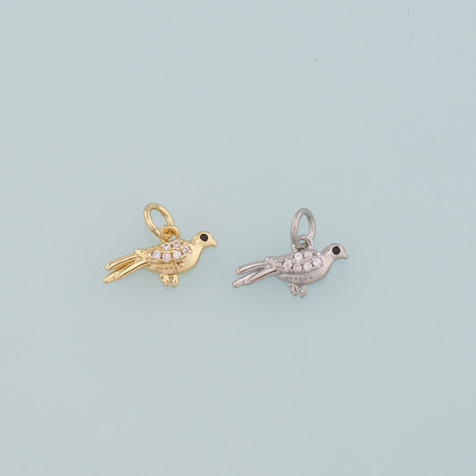 Gold Animal Charms,18K Gold Filled Bird Pendant,CZ Micro Pave Bird Charm Bracelet Necklace for DIY Jewelry Making Supply