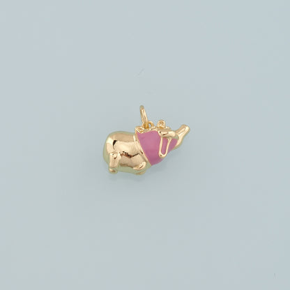 18K Gold Filled Elephant Pendant,Enamel Elephant Charm Bracelet Necklace for DIY Jewelry Making Supply