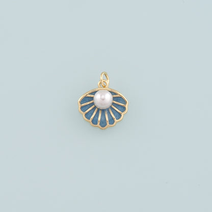 Gold Shell Charms,18K Gold Filled Pearl Scallop Pendant,Enamel Conch Shell Charm Bracelet Necklace for DIY Jewelry Making Supply