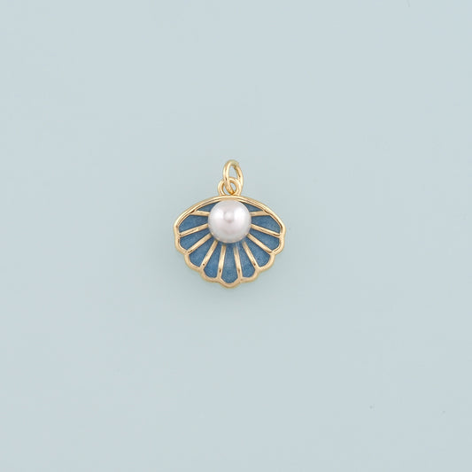 Gold Shell Charms,18K Gold Filled Pearl Scallop Pendant,Enamel Conch Shell Charm Bracelet Necklace for DIY Jewelry Making Supply