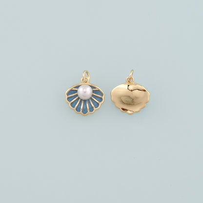 Gold Shell Charms,18K Gold Filled Pearl Scallop Pendant,Enamel Conch Shell Charm Bracelet Necklace for DIY Jewelry Making Supply