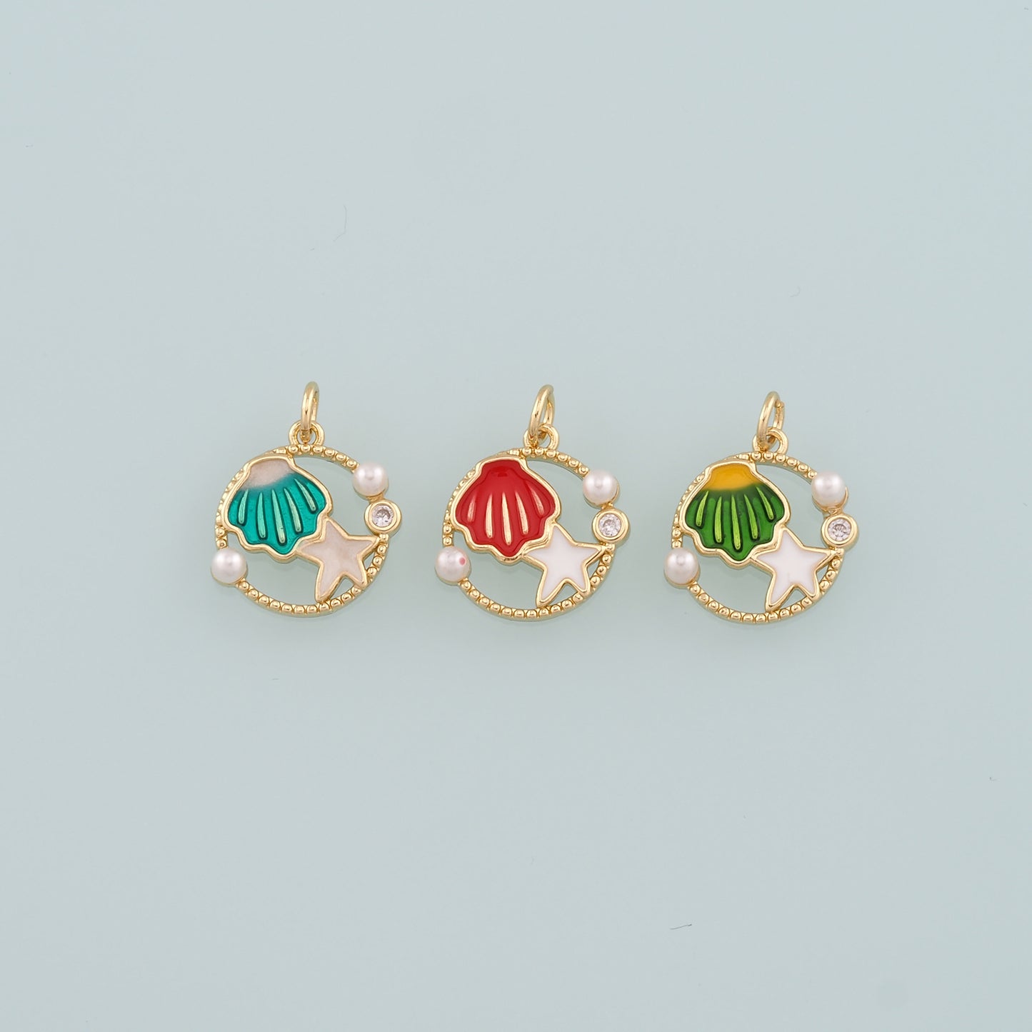 Gold Shell Charm,18K Gold Filled Scallop Pendant,Enamel Starfish Charm Bracelet Necklace for DIY Jewelry Making Supply