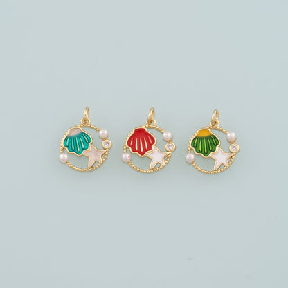 Gold Shell Charm,18K Gold Filled Scallop Pendant,Enamel Starfish Charm Bracelet Necklace for DIY Jewelry Making Supply