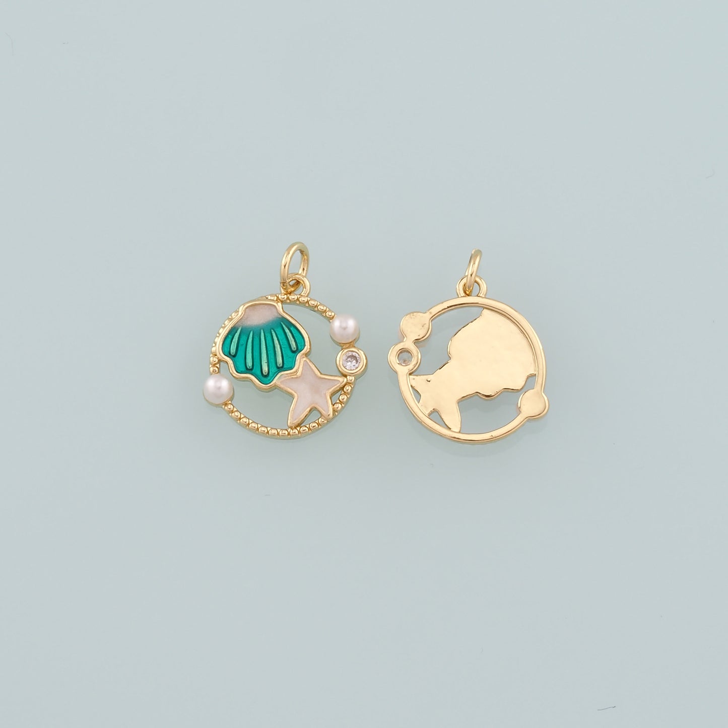 Gold Shell Charm,18K Gold Filled Scallop Pendant,Enamel Starfish Charm Bracelet Necklace for DIY Jewelry Making Supply