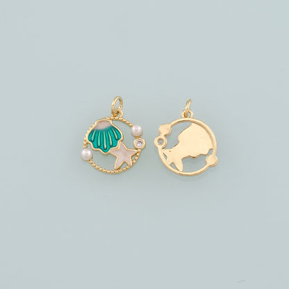 Gold Shell Charm,18K Gold Filled Scallop Pendant,Enamel Starfish Charm Bracelet Necklace for DIY Jewelry Making Supply