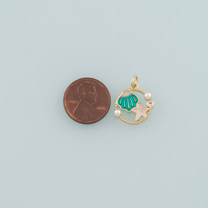 Gold Shell Charm,18K Gold Filled Scallop Pendant,Enamel Starfish Charm Bracelet Necklace for DIY Jewelry Making Supply