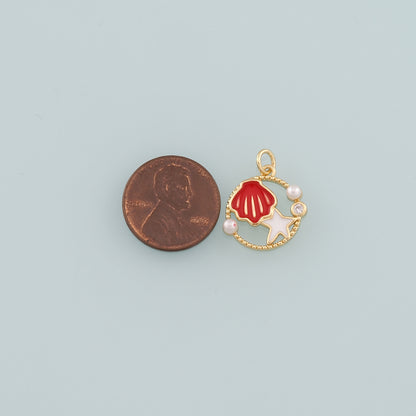 Gold Shell Charm,18K Gold Filled Scallop Pendant,Enamel Starfish Charm Bracelet Necklace for DIY Jewelry Making Supply