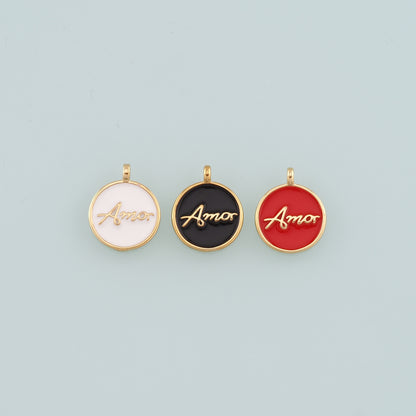 18K Gold Filled Amor Pendant,Enamel Amor Charm Bracelet Necklace for DIY Jewelry Making Supply