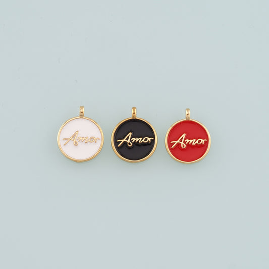18K Gold Filled Amor Pendant,Enamel Amor Charm Bracelet Necklace for DIY Jewelry Making Supply