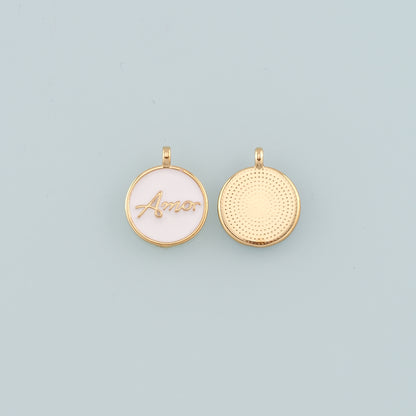 18K Gold Filled Amor Pendant,Enamel Amor Charm Bracelet Necklace for DIY Jewelry Making Supply