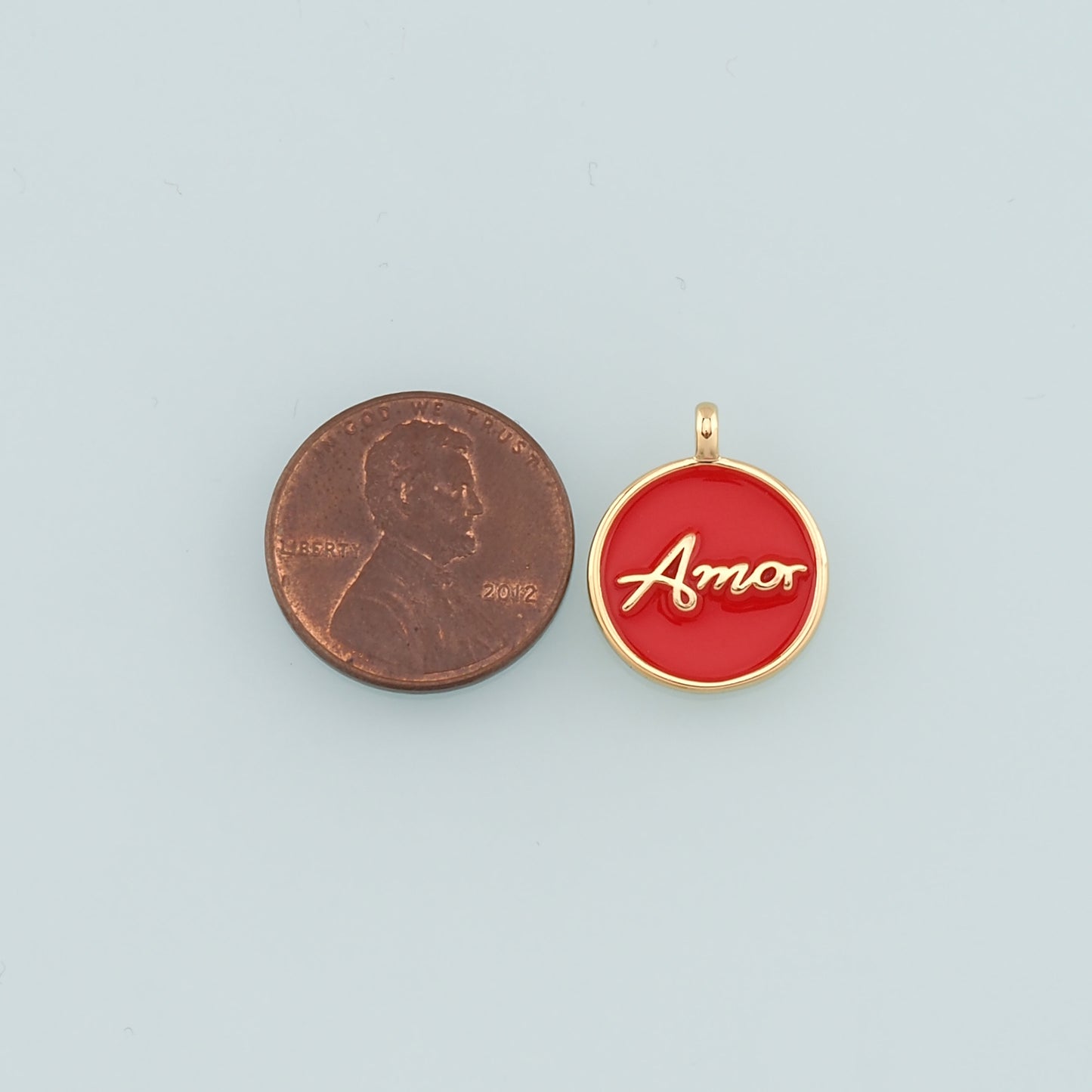 18K Gold Filled Amor Pendant,Enamel Amor Charm Bracelet Necklace for DIY Jewelry Making Supply