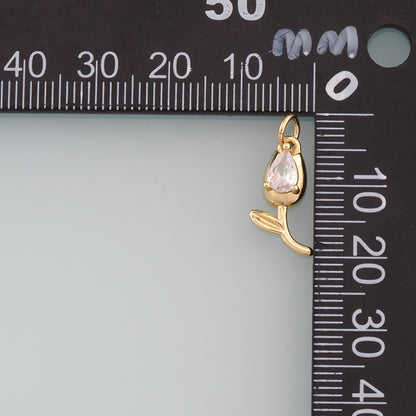 18K Gold Filled Tulip Pendant,CZ Micro Pave Flower Charm Bracelet Necklace for DIY Jewelry Making Supply