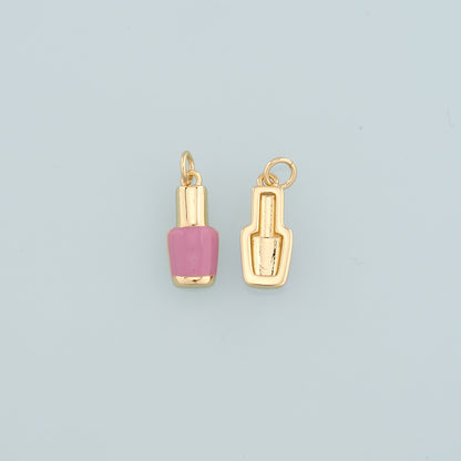 Gold Manicure Charms,18K Gold Filled Nail Polish Pendant,Enamel Nail Polish Charm Bracelet Necklace for DIY Jewelry Making Supply