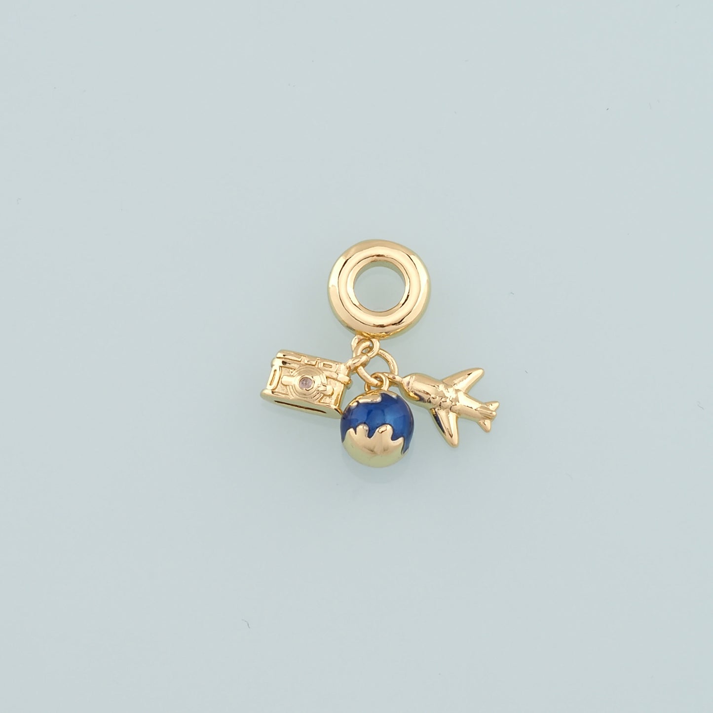 Gold Earth Charm,18K Gold Filled Airplane Pendant,Enamel Camera Charm Bracelet Necklace for DIY Jewelry Making Supply