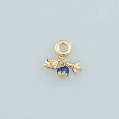 Gold Earth Charm,18K Gold Filled Airplane Pendant,Enamel Camera Charm Bracelet Necklace for DIY Jewelry Making Supply