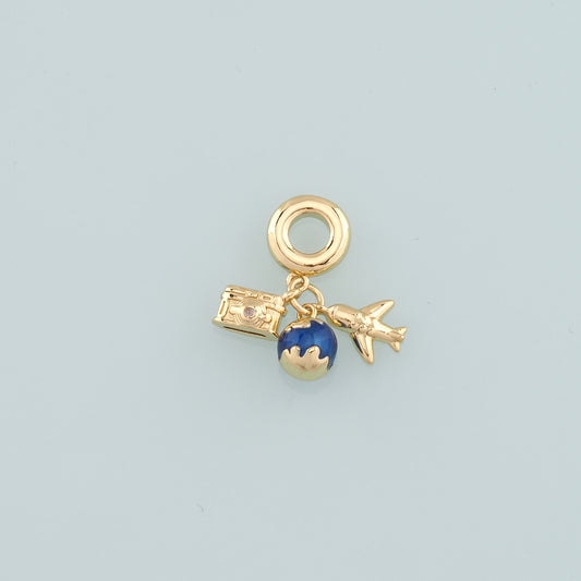 Gold Earth Charm,18K Gold Filled Airplane Pendant,Enamel Camera Charm Bracelet Necklace for DIY Jewelry Making Supply