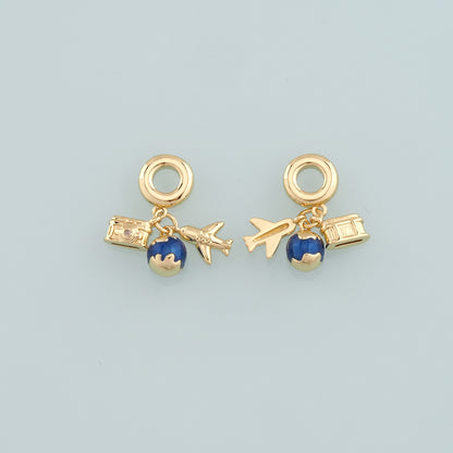 Gold Earth Charm,18K Gold Filled Airplane Pendant,Enamel Camera Charm Bracelet Necklace for DIY Jewelry Making Supply