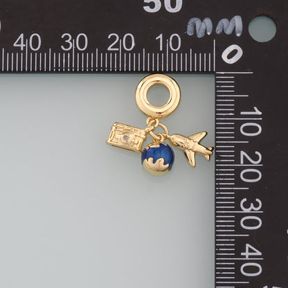 Gold Earth Charm,18K Gold Filled Airplane Pendant,Enamel Camera Charm Bracelet Necklace for DIY Jewelry Making Supply