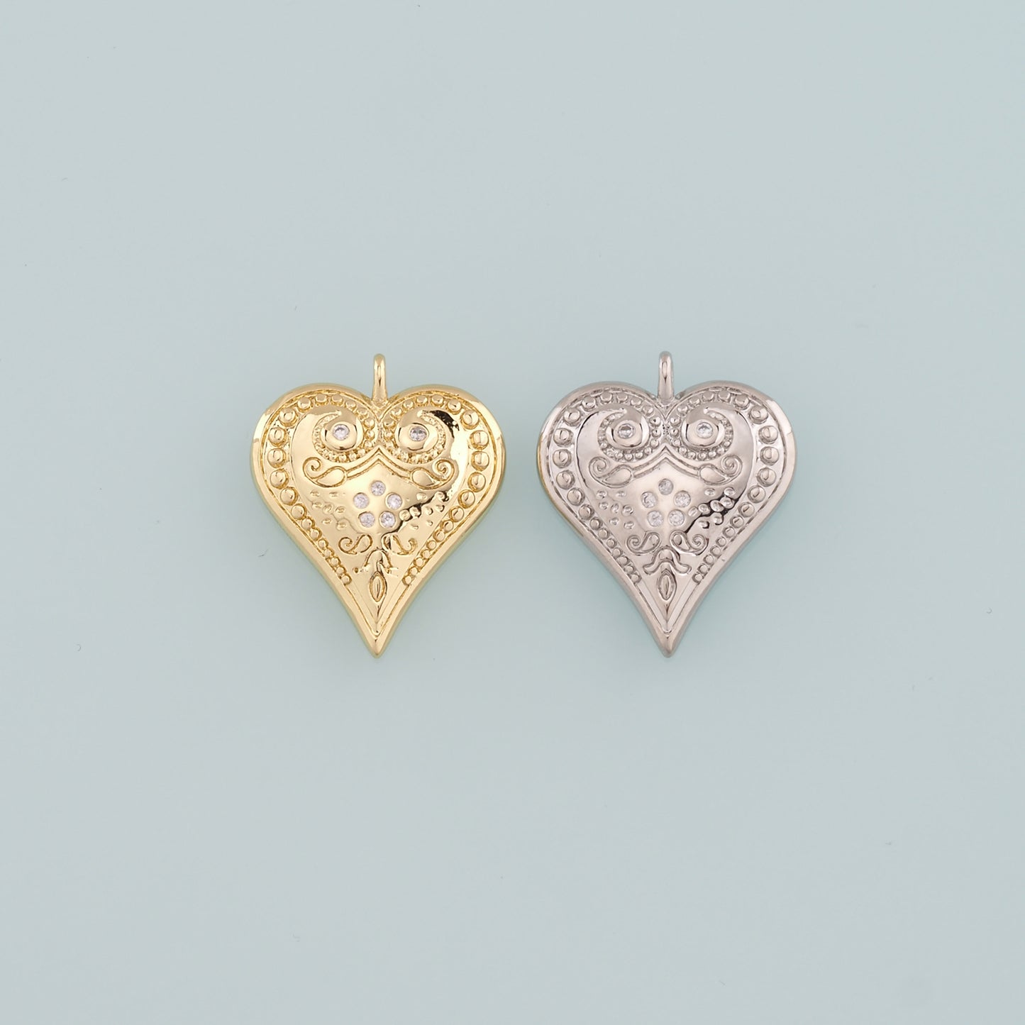 Gold Heart Charms,18K Gold Filled Heart Pendant,CZ Micro Pave Heart Charm Bracelet Necklace for DIY Jewelry Making Supply