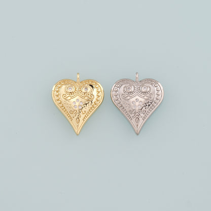 Gold Heart Charms,18K Gold Filled Heart Pendant,CZ Micro Pave Heart Charm Bracelet Necklace for DIY Jewelry Making Supply
