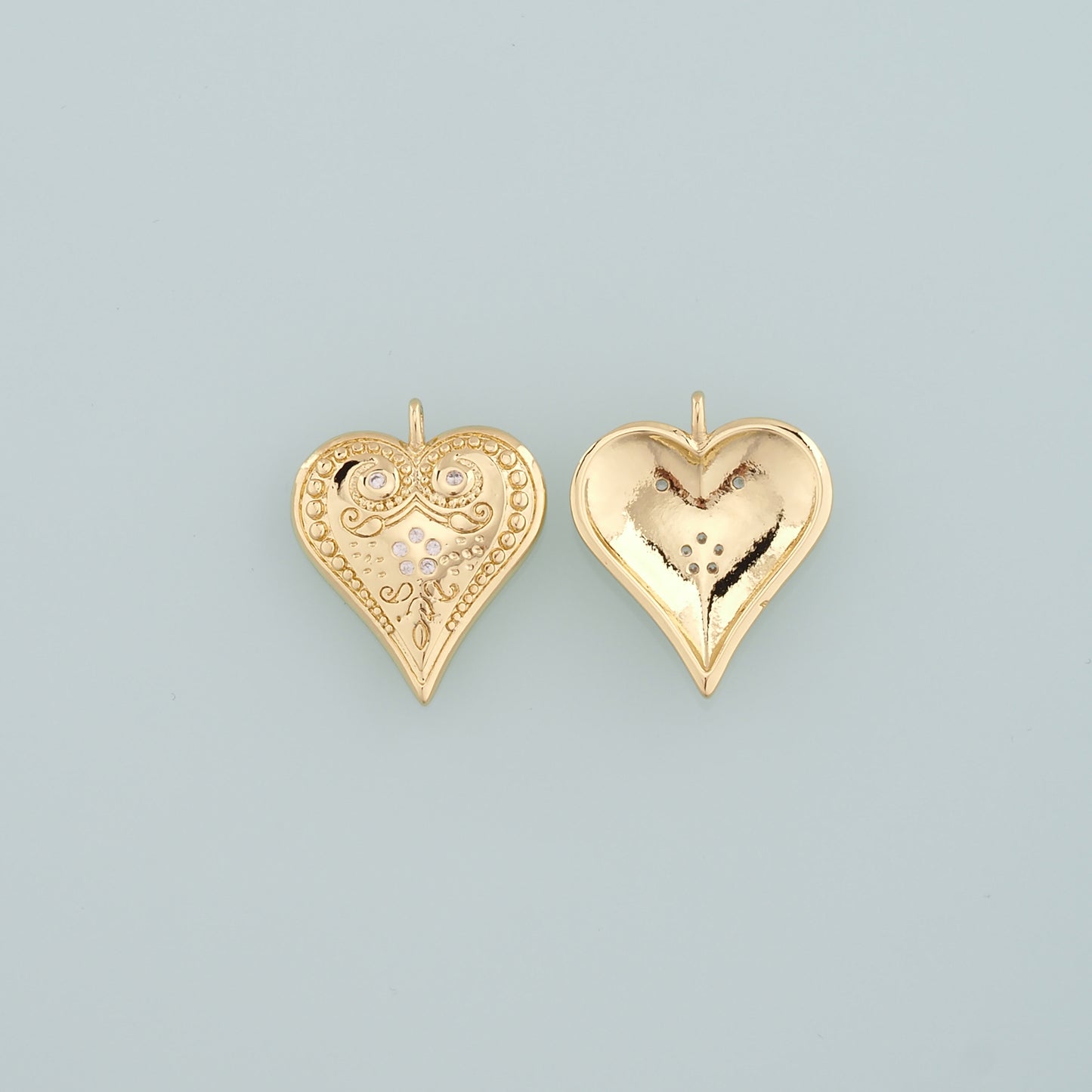 Gold Heart Charms,18K Gold Filled Heart Pendant,CZ Micro Pave Heart Charm Bracelet Necklace for DIY Jewelry Making Supply