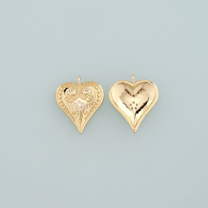 Gold Heart Charms,18K Gold Filled Heart Pendant,CZ Micro Pave Heart Charm Bracelet Necklace for DIY Jewelry Making Supply