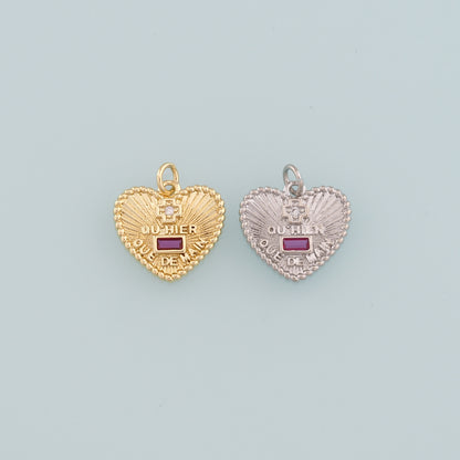Gold Heart Charms,18K Gold Filled Heart Pendant,CZ Micro Pave Heart Charm Bracelet Necklace for DIY Jewelry Making Supply
