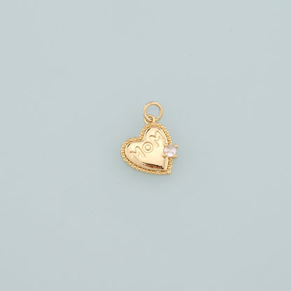 Gold Heart Charms,18K Gold Filled Mom Pendant,CZ Micro Pave Heart Charm Bracelet Necklace for DIY Jewelry Making Supply