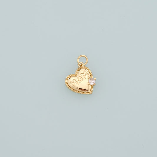 Gold Heart Charms,18K Gold Filled Mom Pendant,CZ Micro Pave Heart Charm Bracelet Necklace for DIY Jewelry Making Supply